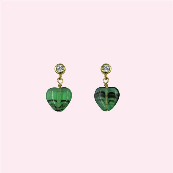 Heart drop ørering - emerald