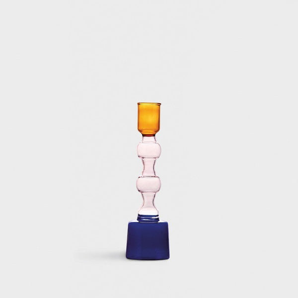 Tri-colored glass candle holder - medium
