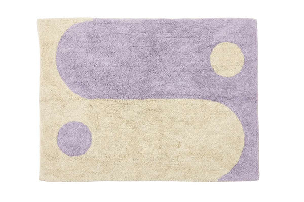 Yin Yang carpet in organic cotton in cream / purple - two sizes.