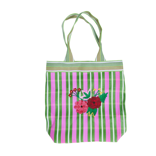 <tc>Shopping bag in recycled plastic with embroidered flowers</tc>