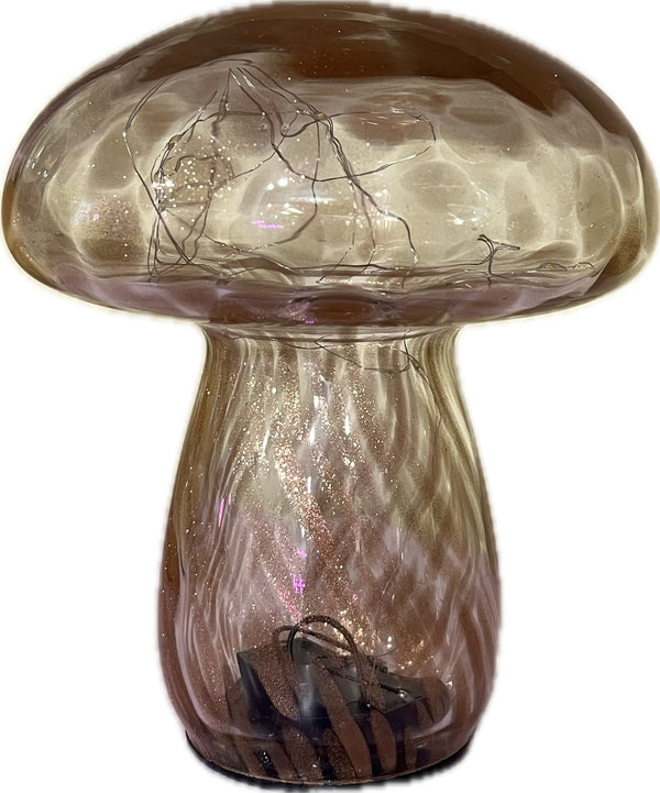 Svampe lampe i brunt glas - 17x15 cm