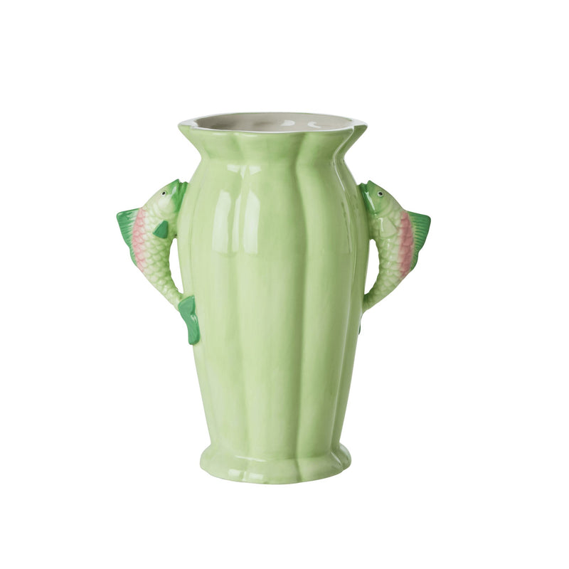 Lysegrøn keramik vase med fisk