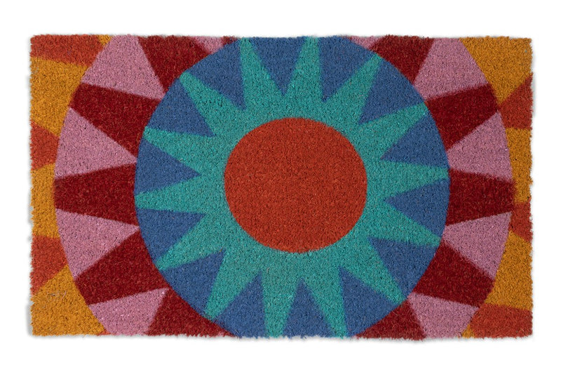 Multicolored doormat with sun motif