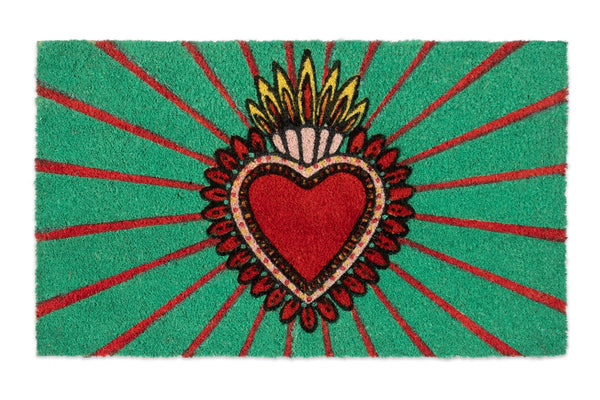 Green doormat with heart