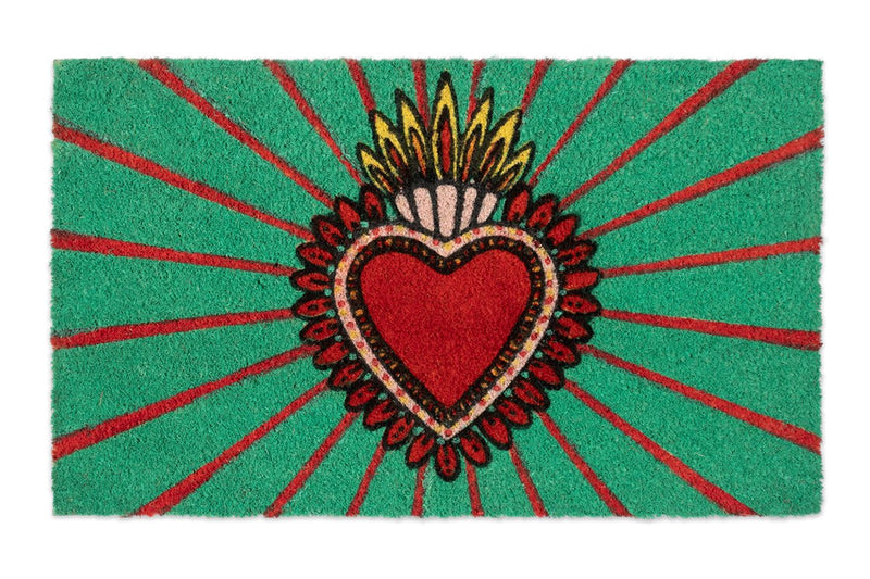 Green doormat with heart