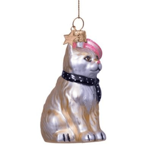 Cat with beret and scarf Christmas ornament