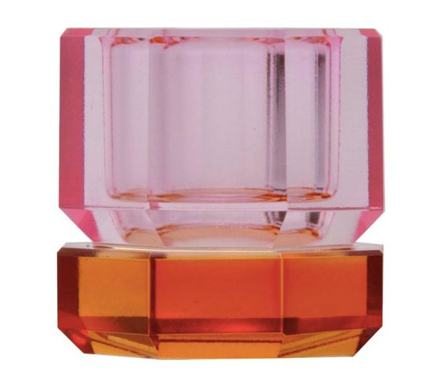 Two-piece crystal candlestick in pink/amber (no. 78)