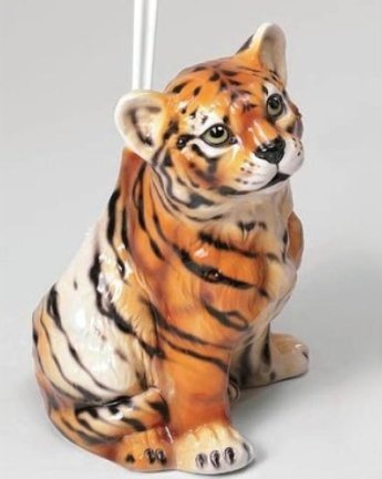Tiger Toilet brush holder - porcelain figure