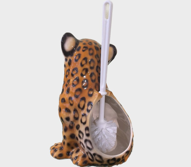 Leopard Toilet brush holder - porcelain figure
