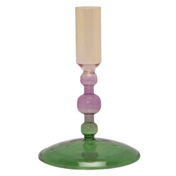 Glas lysestage i lilla, gul og grøn (19)