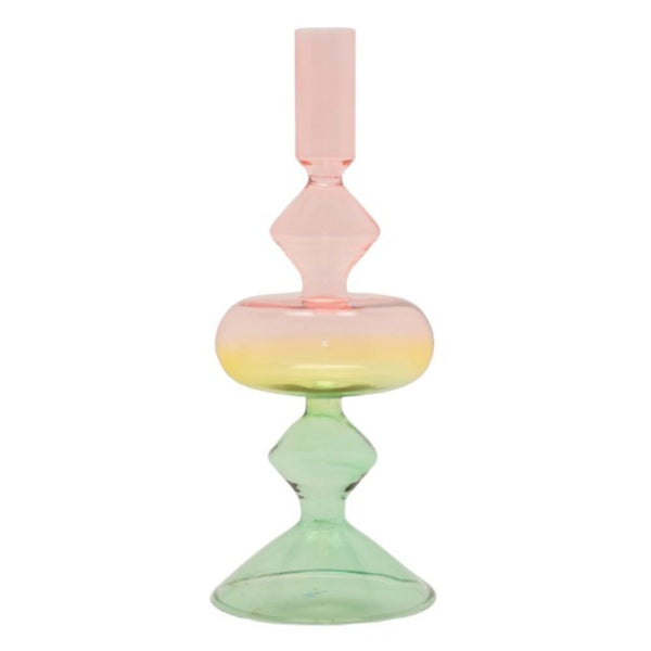 Glas lysestage i grøn, pink og gul (18)