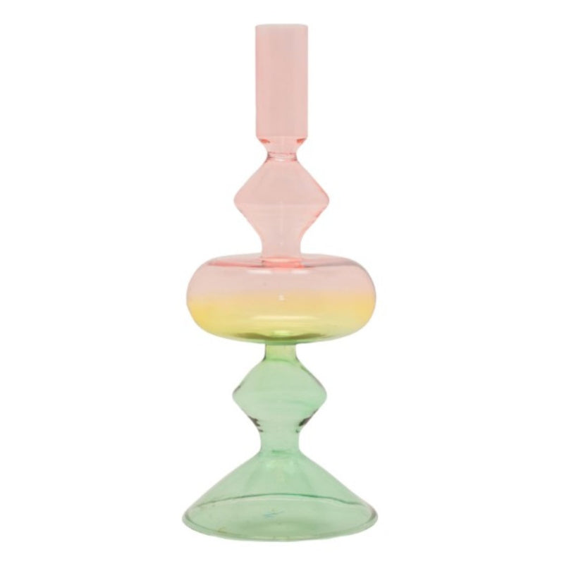 Glas lysestage i grøn, pink og gul (18)