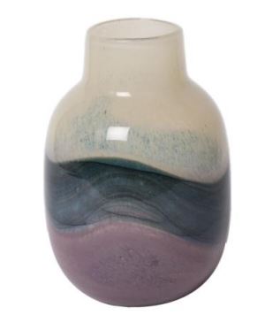 Striped glass vase in purple, cream and petroleum.