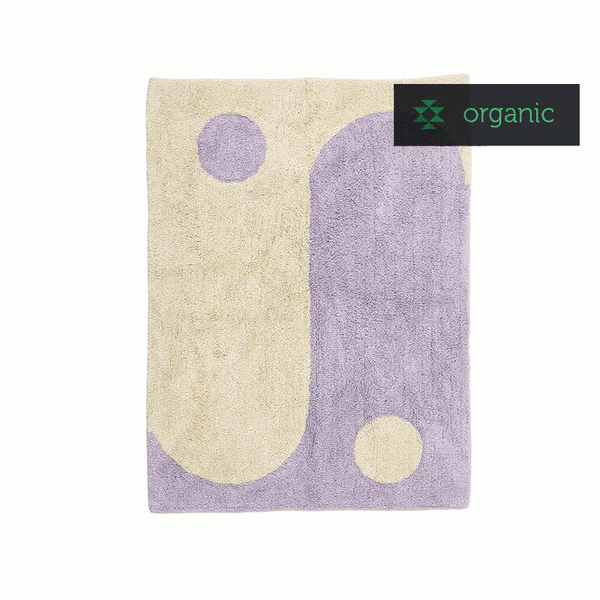 Yin Yang carpet in organic cotton in cream / purple - two sizes.